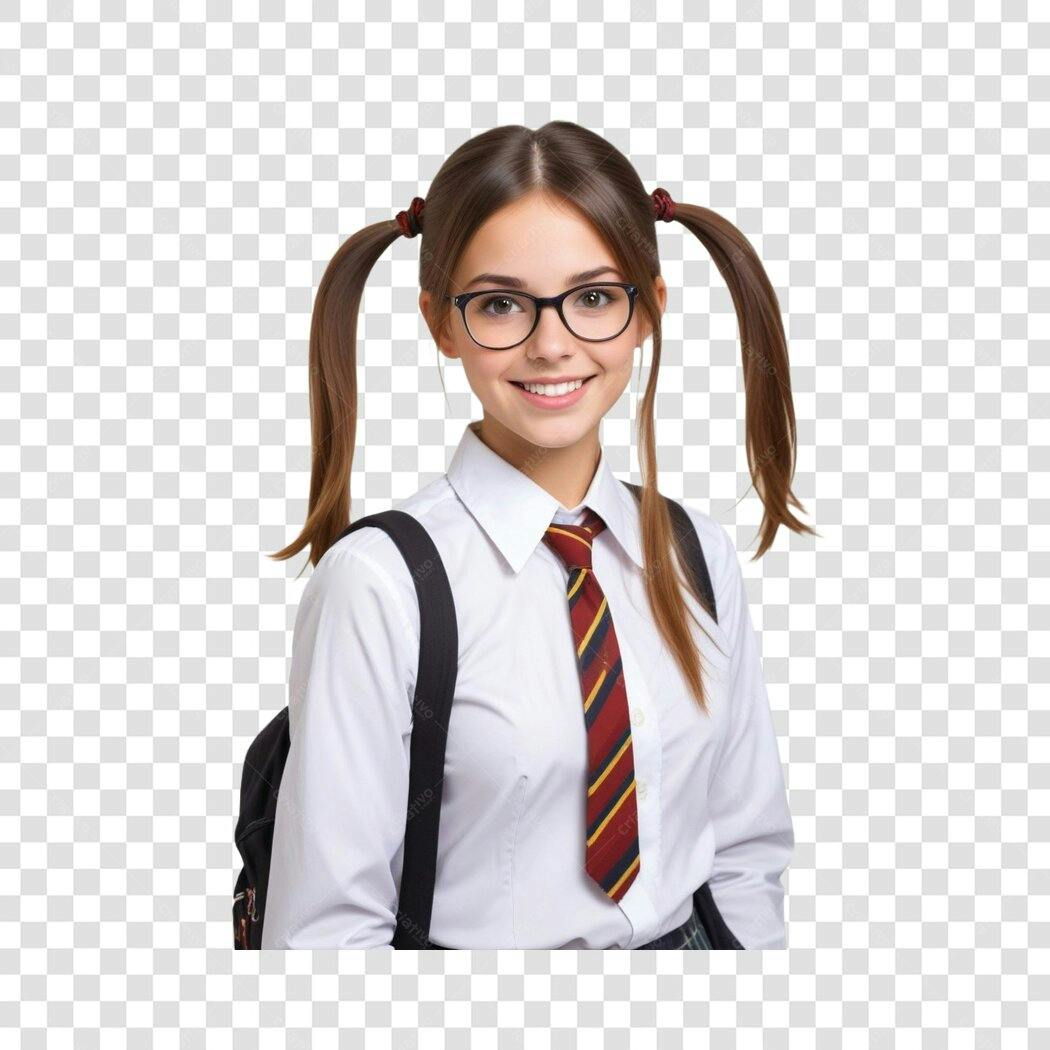 Foto Recortada Estudante Menina Óculos PNG Fundo Transparente