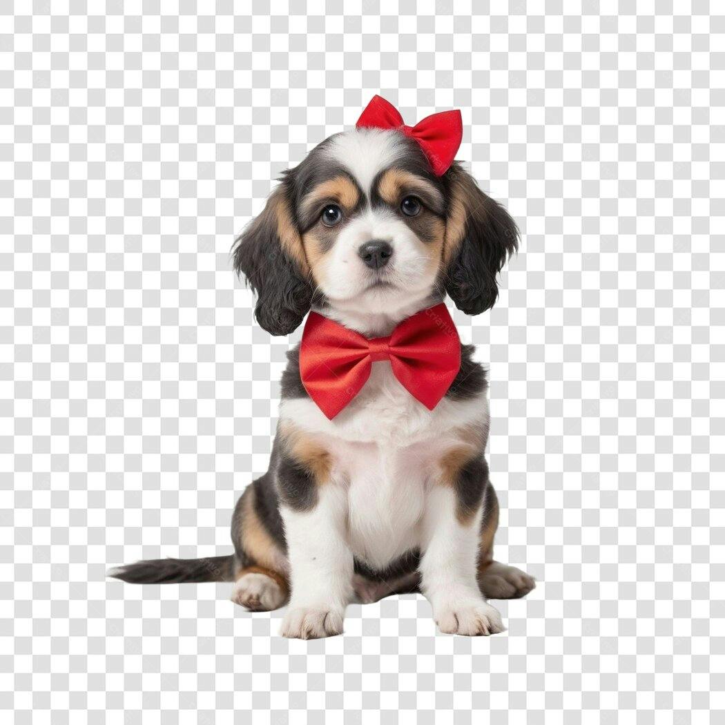Foto Recortada Filhote Cachorro Laço Vermelho PNG Fundo Transparente