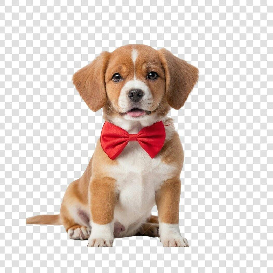Foto Recortada Filhote Cachorro Laço Vermelho PNG Fundo Transparente