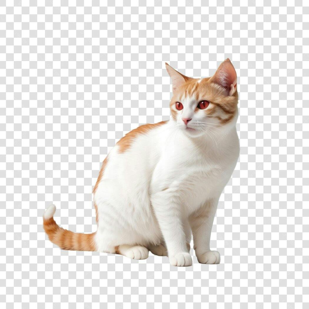 Foto Recortada Gato Branco Laranja Olhos Vermelhos PNG Fundo Transparente
