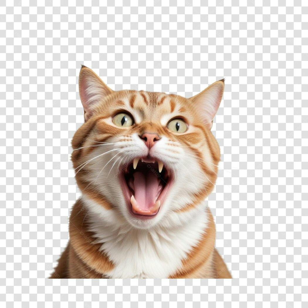 Foto Recortada Gato Laranja Boca Aberta PNG Fundo Transparente