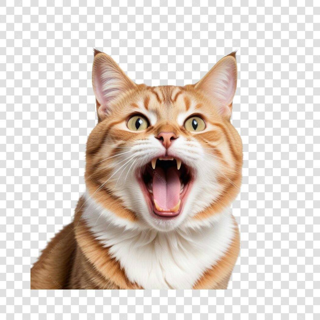 Foto Recortada Gato Laranja Boca Aberta PNG Fundo Transparente