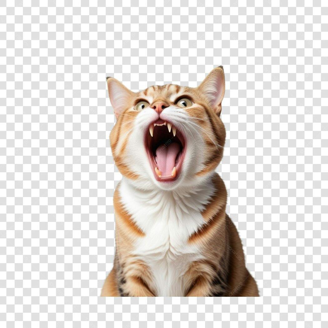 Foto Recortada Gato Laranja Bocejando Fundo Transparente