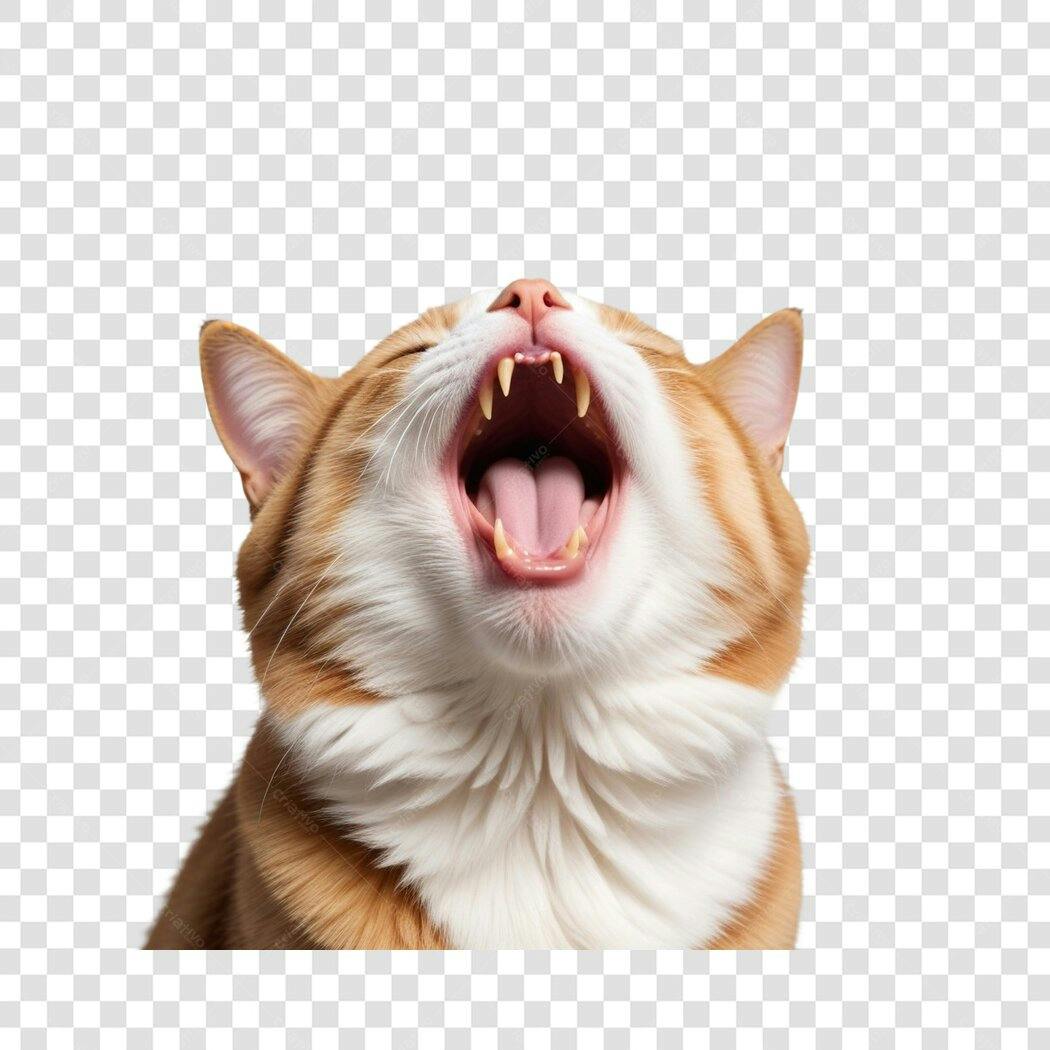 Foto Recortada Gato Laranja Bocejando PNG Fundo Transparente
