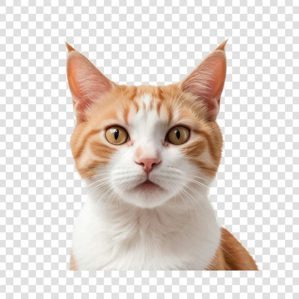 Foto Recortada Gato Laranja Branco Olhos Amarelos PNG Fundo Transparente