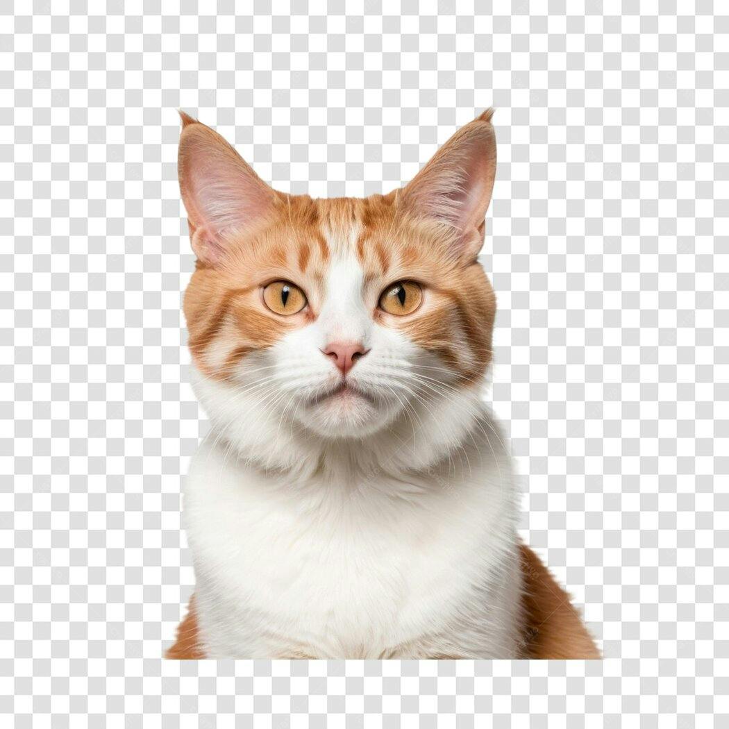 Foto Recortada Gato Laranja e Branco Olhando PNG Fundo Transparente