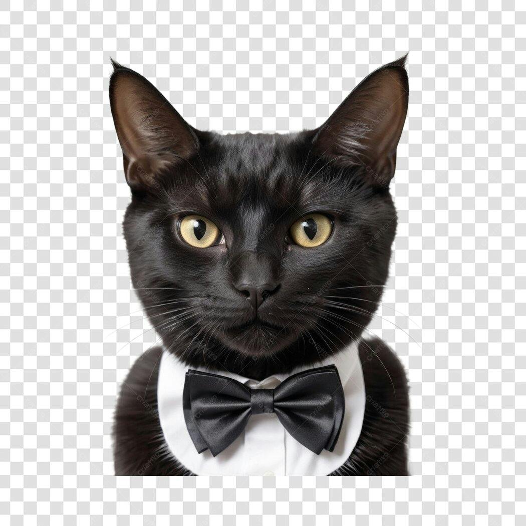 Foto Recortada Gato Preto Smoking Gravata Borboleta PNG Fundo Transparente