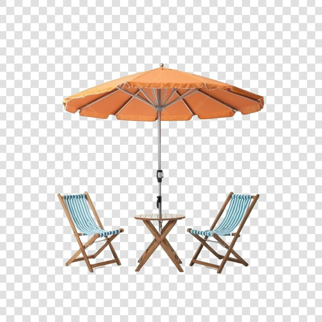 Foto Recortada Guarda-Sol Laranja Cadeiras Praia PNG Fundo Transparente