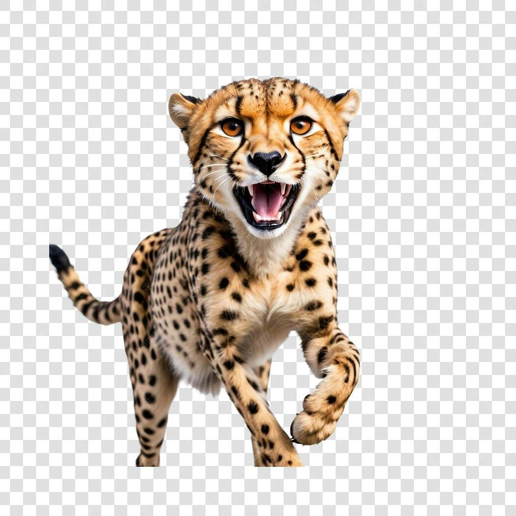Foto Recortada Guepardo Correndo Boca Aberta PNG Fundo Transparente