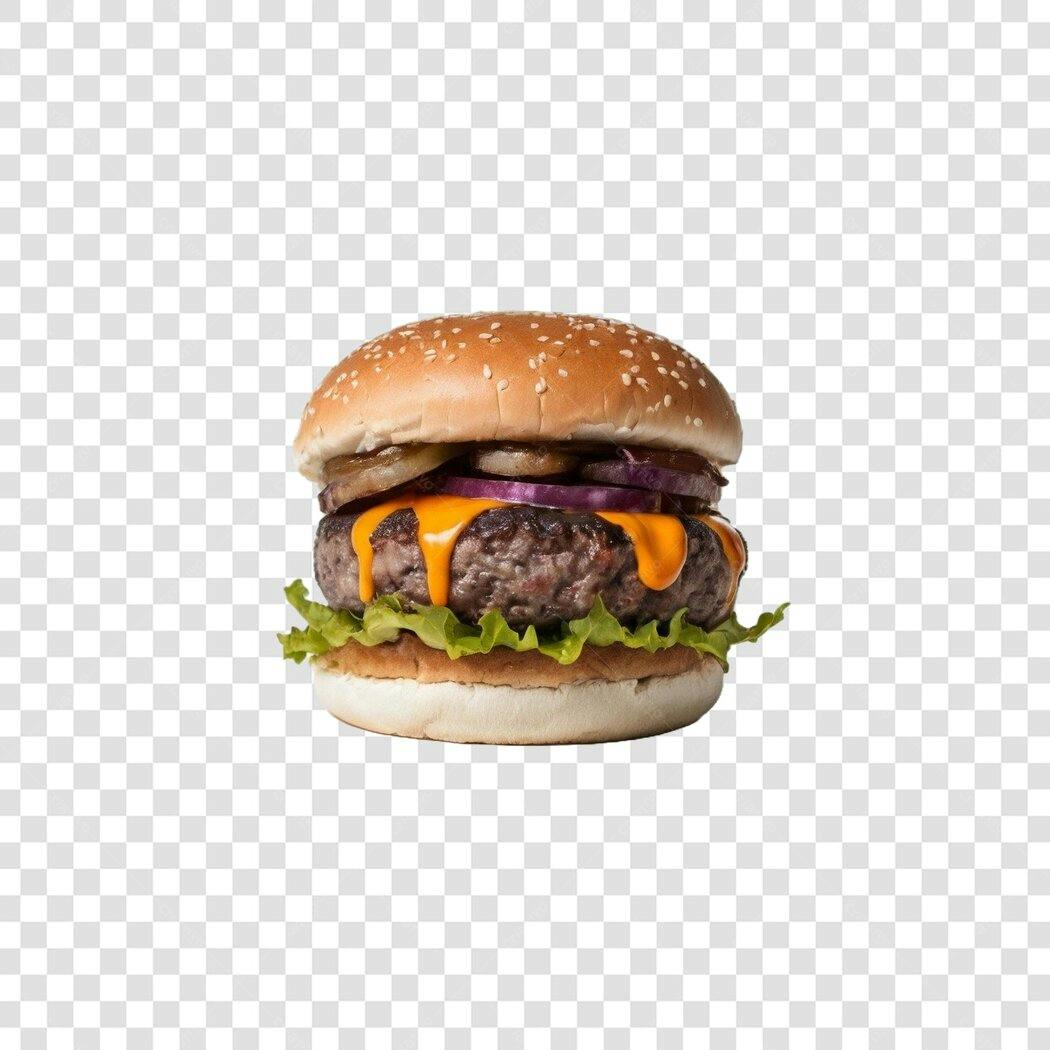 Foto Recortada Hambúrguer com Queijo e Cebola PNG Fundo Transparente