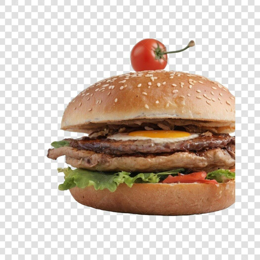 Foto Recortada Hambúrguer Completo Ovo Tomate PNG Fundo Transparente