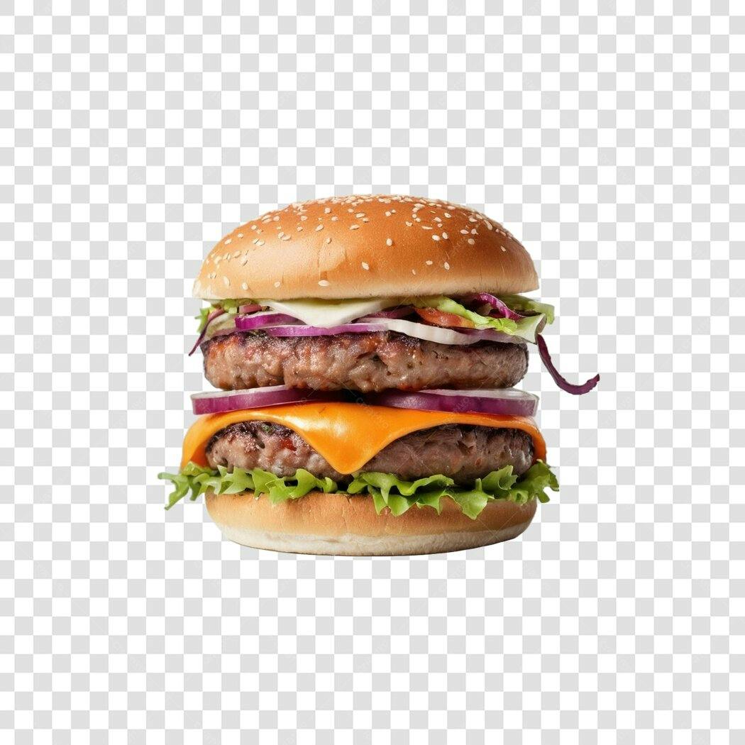 Foto Recortada Hambúrguer Duplo Queijo Cebola PNG Fundo Transparente