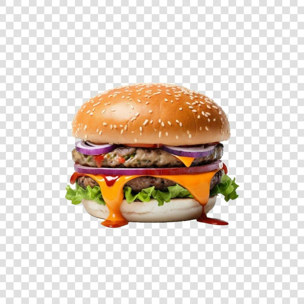 Foto Recortada Hambúrguer Duplo Queijo Cheddar PNG Fundo Transparente