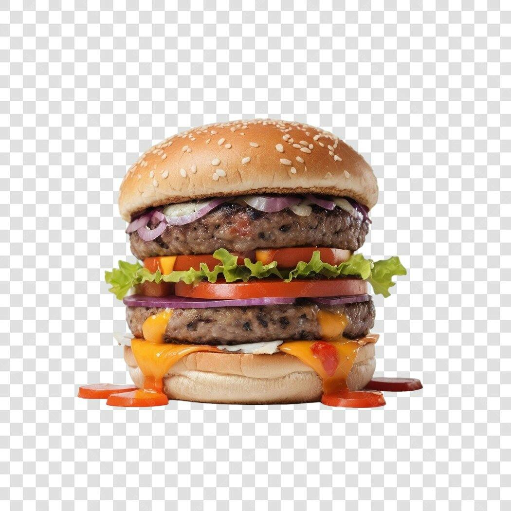 Foto Recortada Hambúrguer Duplo Queijo Cheddar PNG Fundo Transparente