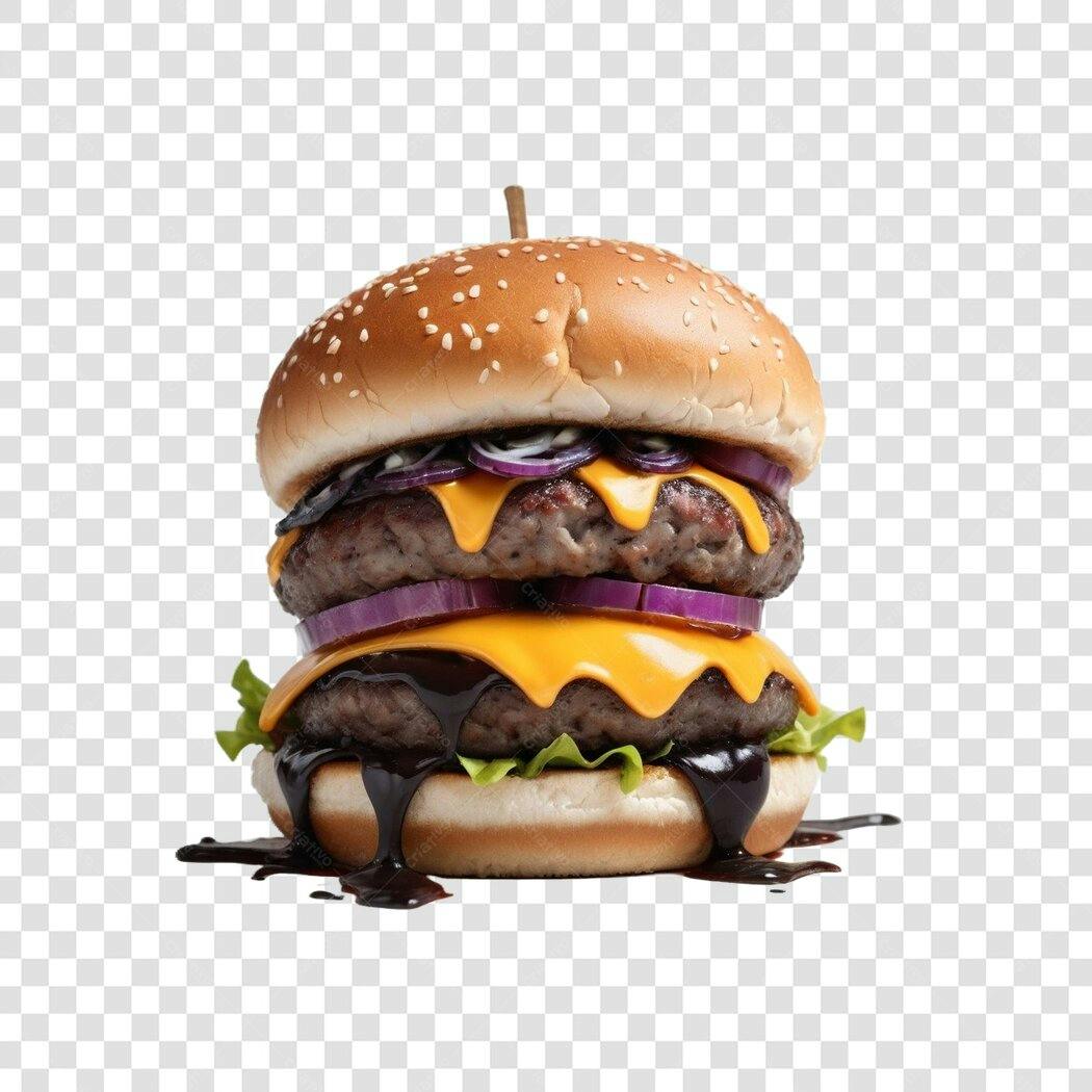 Foto Recortada Hambúrguer Duplo Queijo Cheddar PNG Fundo Transparente
