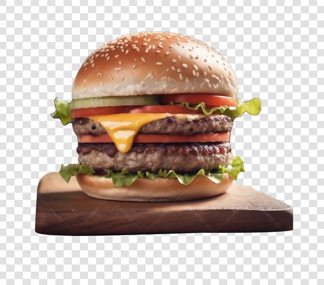 Foto Recortada Hambúrguer Duplo Queijo PNG Fundo Transparente