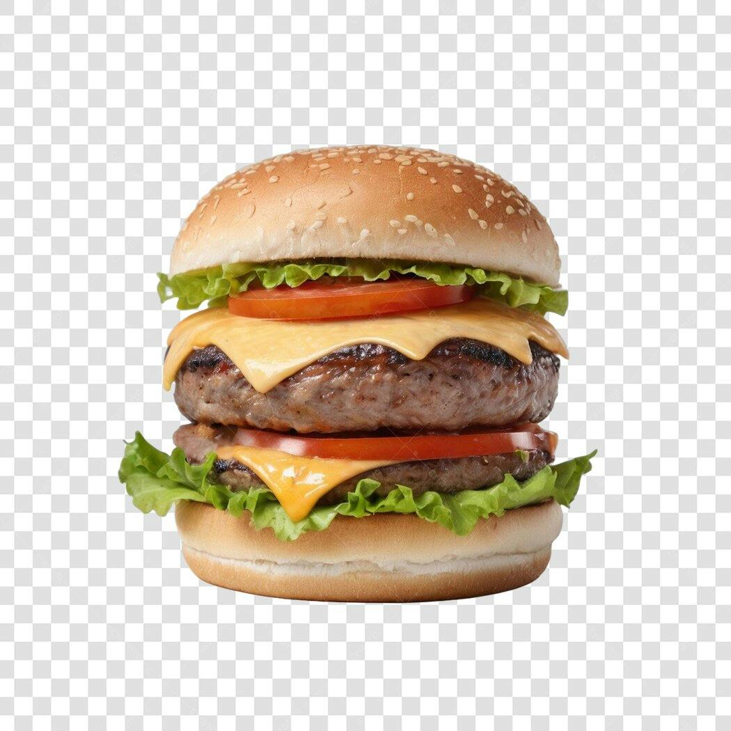 Foto Recortada Hambúrguer Duplo Queijo PNG Fundo Transparente