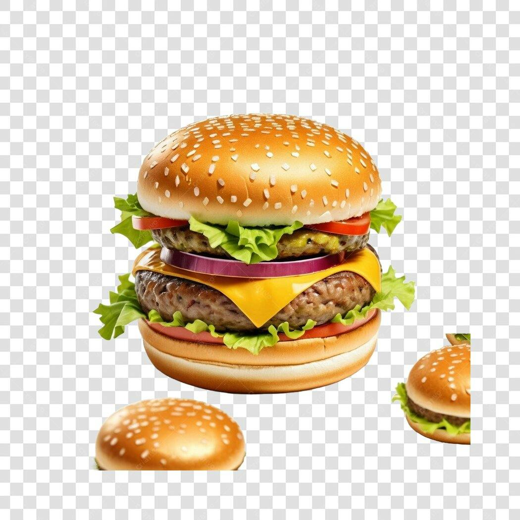 Foto Recortada Hambúrguer Duplo Queijo PNG Fundo Transparente