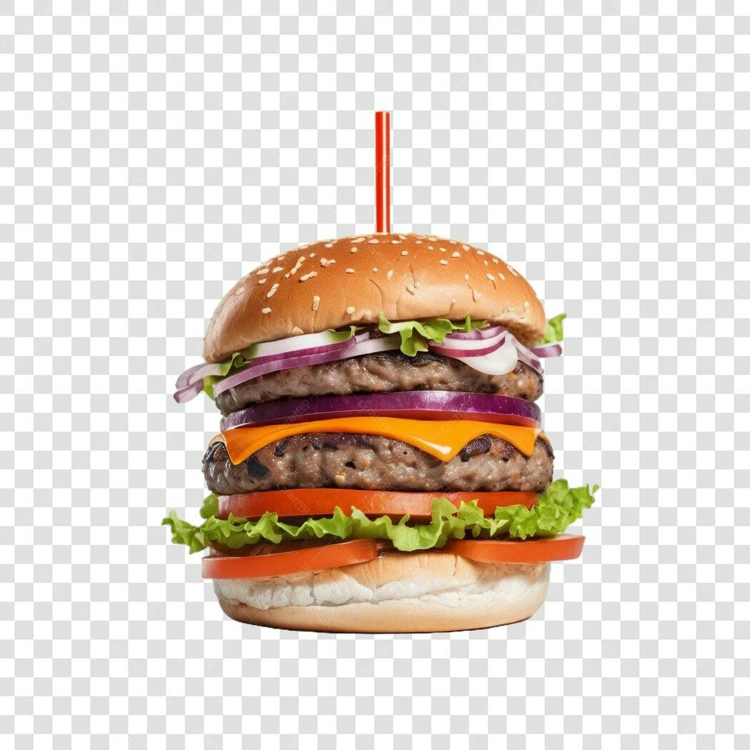 Foto Recortada Hambúrguer Duplo Queijo Salada PNG Fundo Transparente