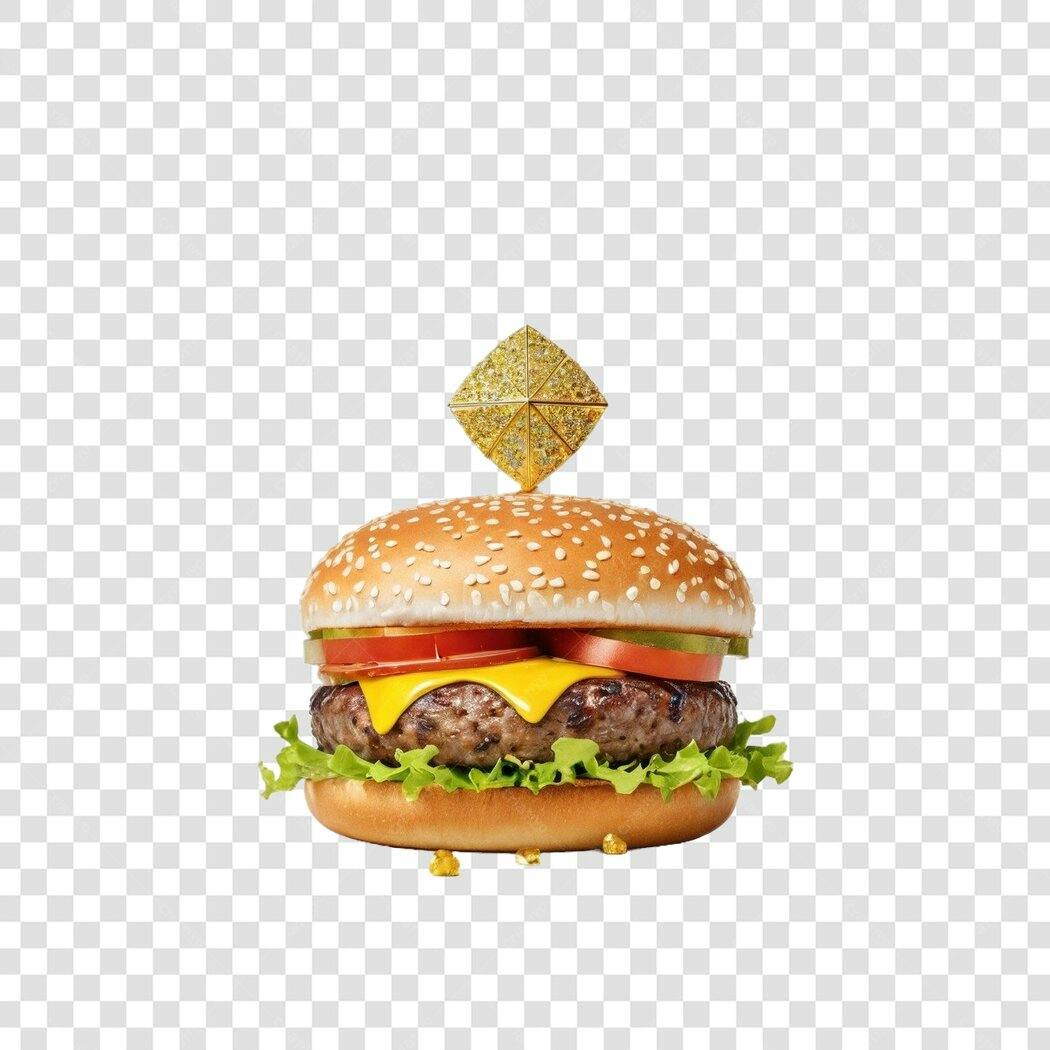 Foto Recortada Hambúrguer Gourmet Dourado PNG Fundo Transparente