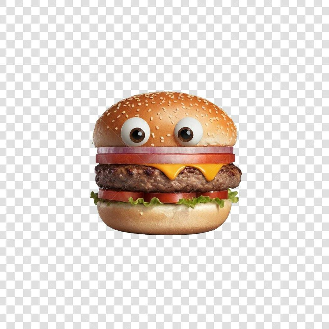 Foto Recortada Hambúrguer Olhos Engraçado PNG Fundo Transparente