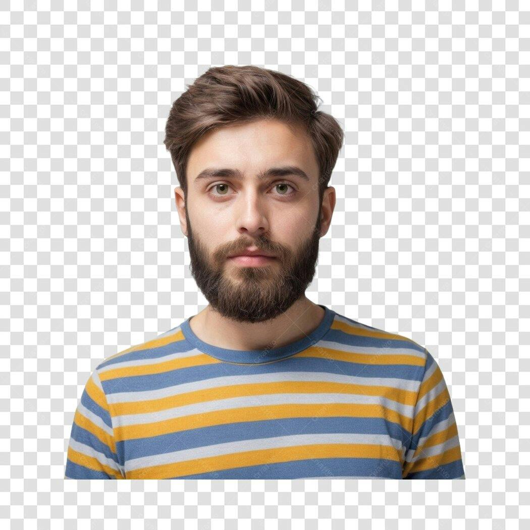 Foto Recortada Homem Barba Camisa Listrada PNG Fundo Transparente