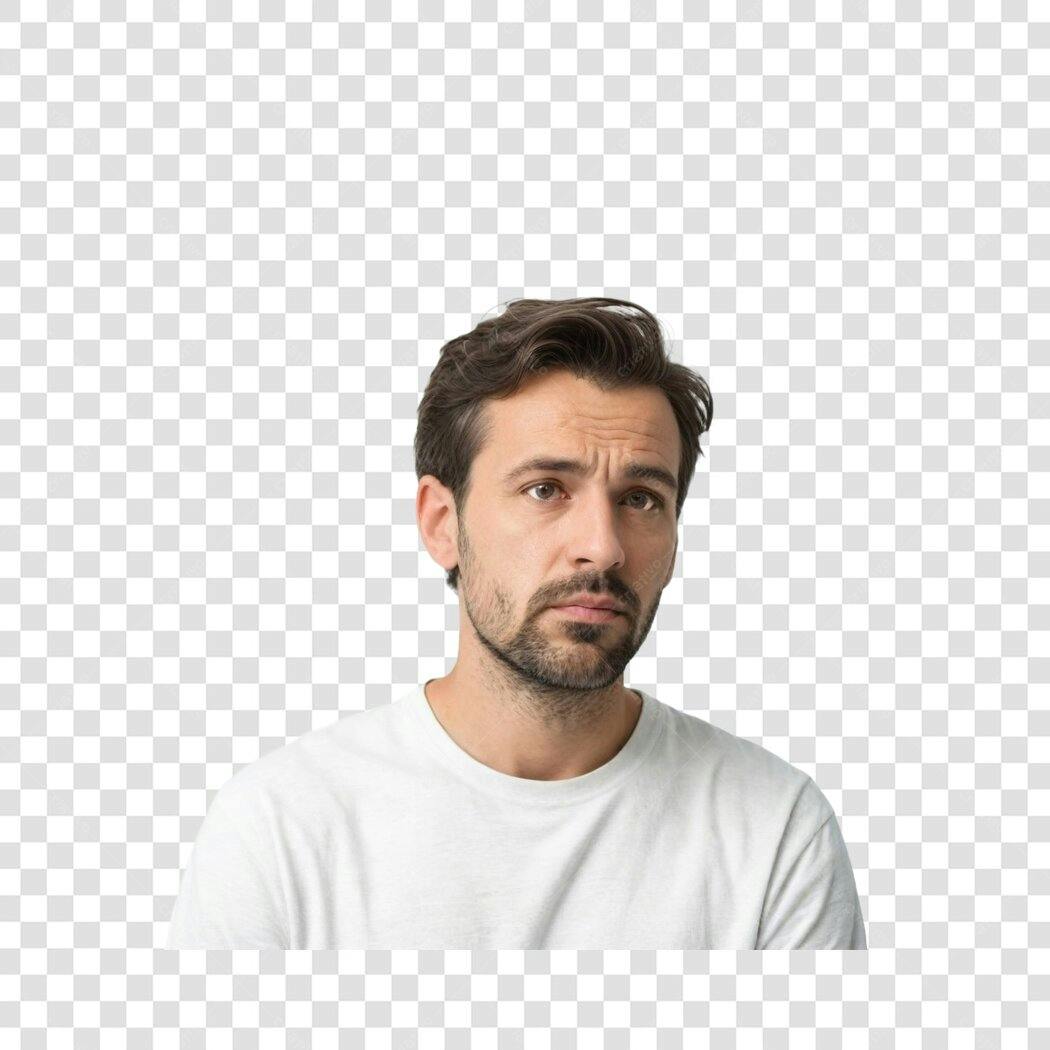 Foto Recortada Homem Barba Expressão Confusa PNG Fundo Transparente