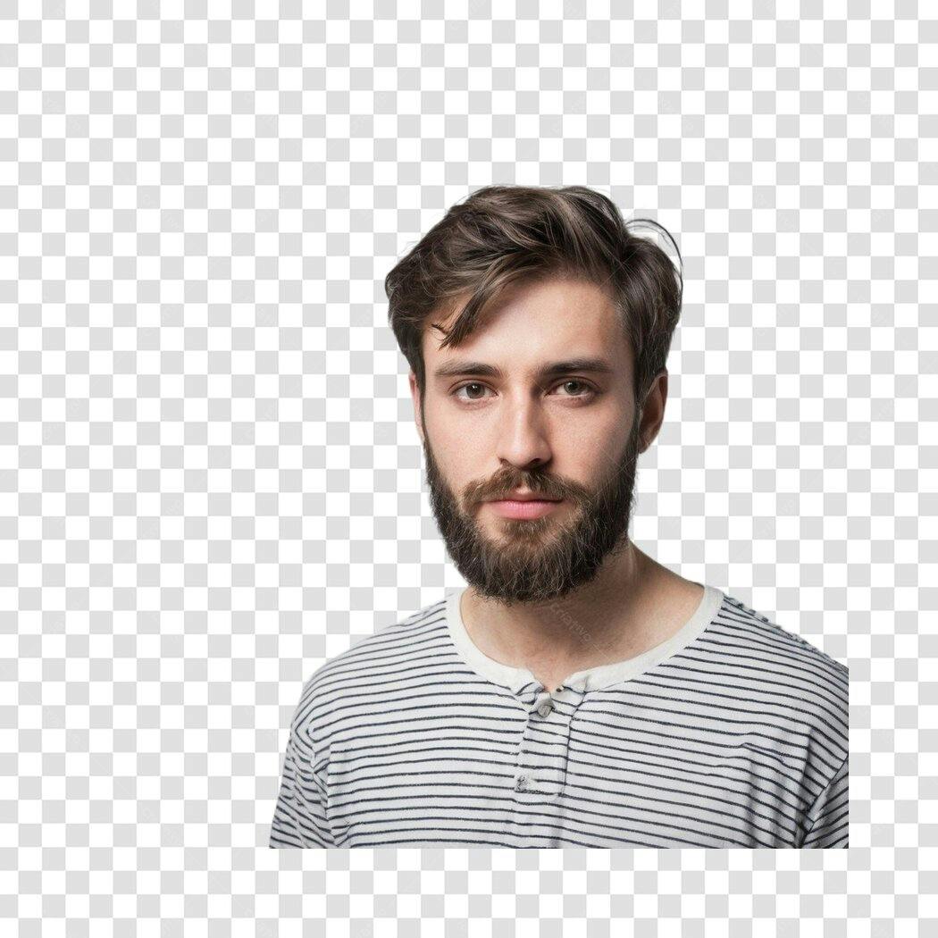 Foto Recortada Homem Barba Jovem Serio PNG Fundo Transparente