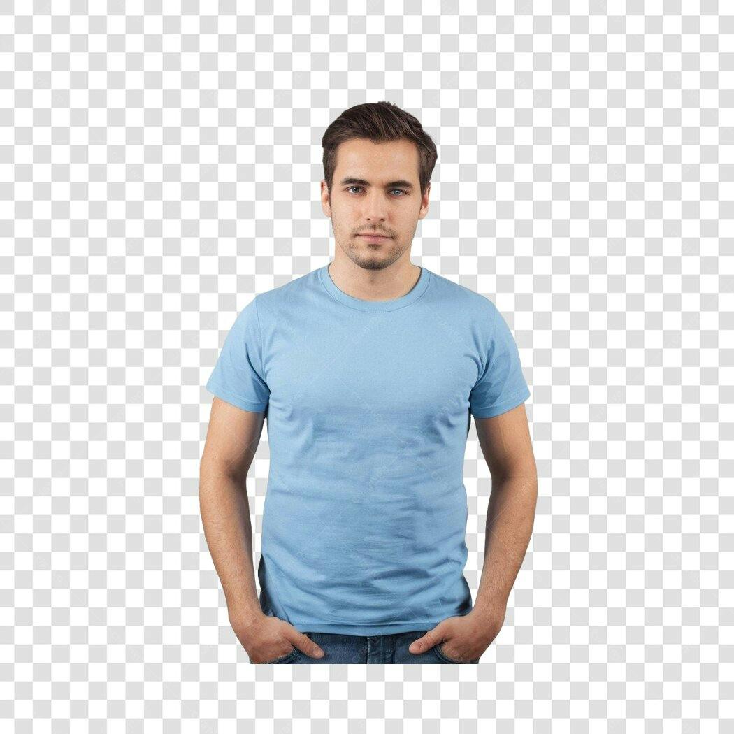 Foto Recortada Homem Camiseta Azul Fundo Transparente