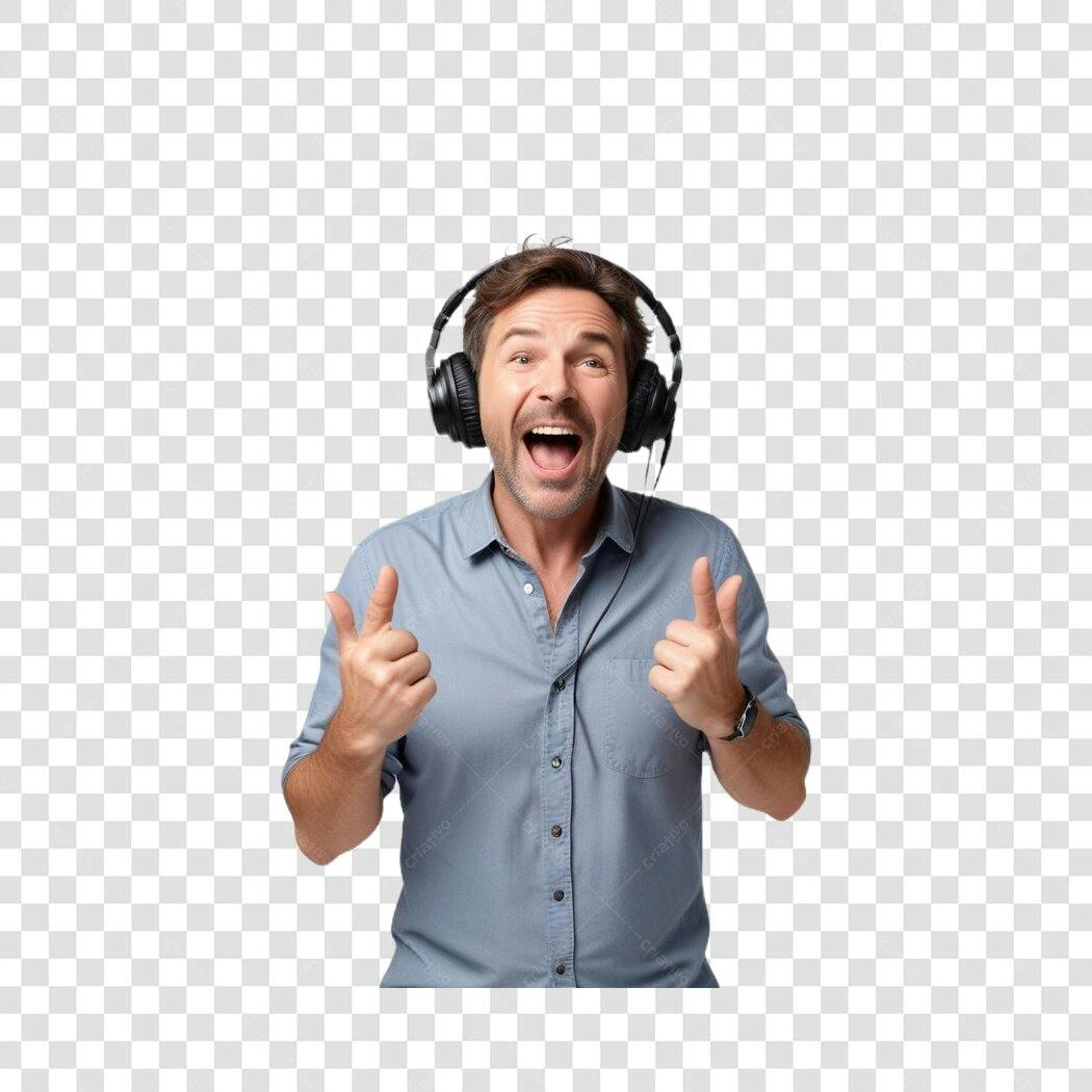 Foto Recortada Homem Feliz Fones de Ouvido PNG Fundo Transparente