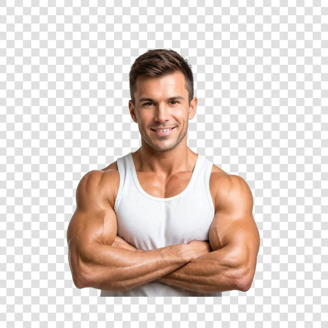 Foto Recortada Homem Fitness Musculoso Sorrindo PNG Fundo Transparente