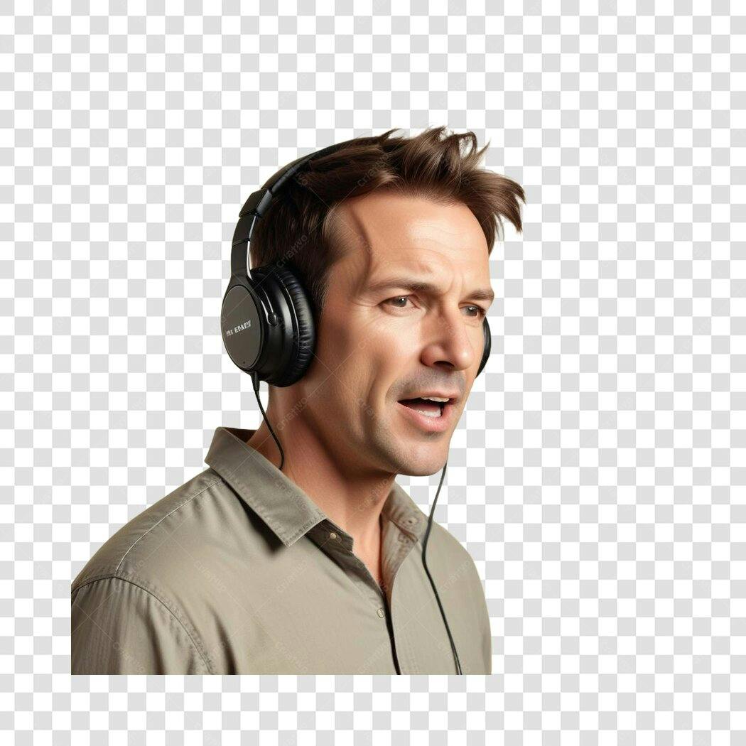 Foto Recortada Homem Fones Ouvido Cantando PNG Fundo Transparente