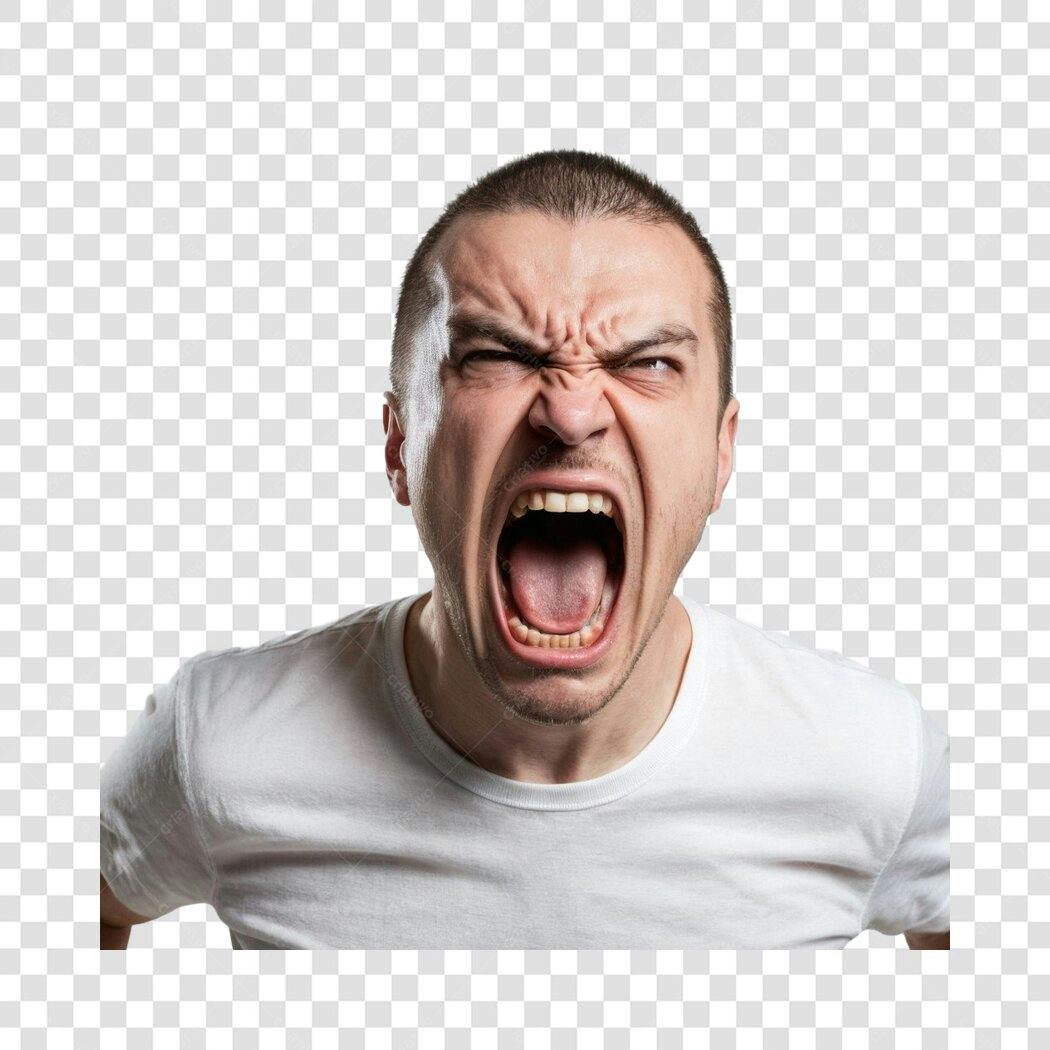 Foto Recortada Homem Gritando Raiva PNG Fundo Transparente