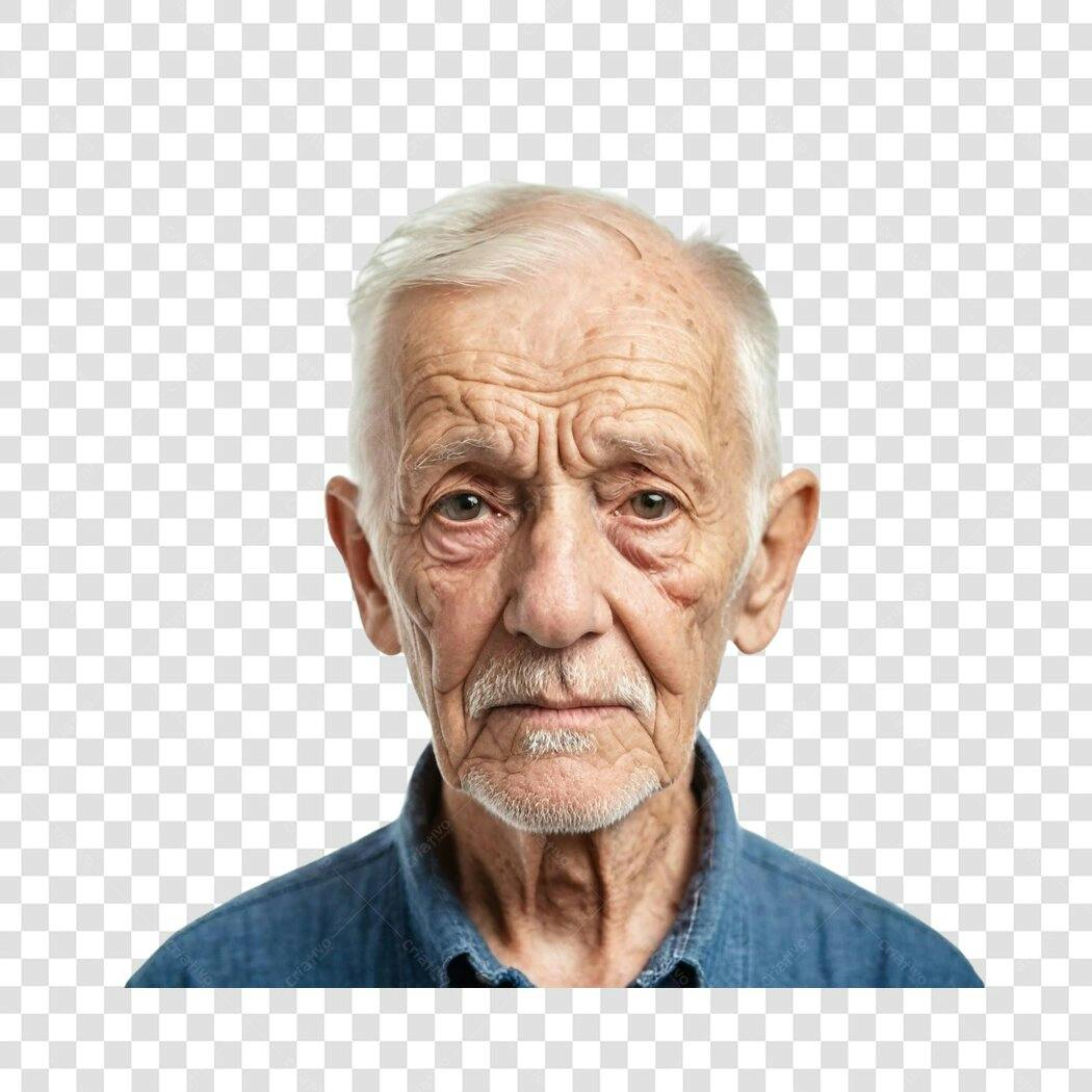 Foto Recortada Homem Idoso Sério Camisa Azul PNG Fundo Transparente