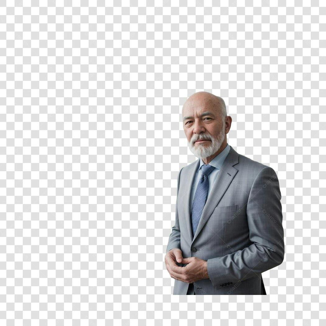 Foto Recortada Homem Idoso Terno Cinza PNG Fundo Transparente