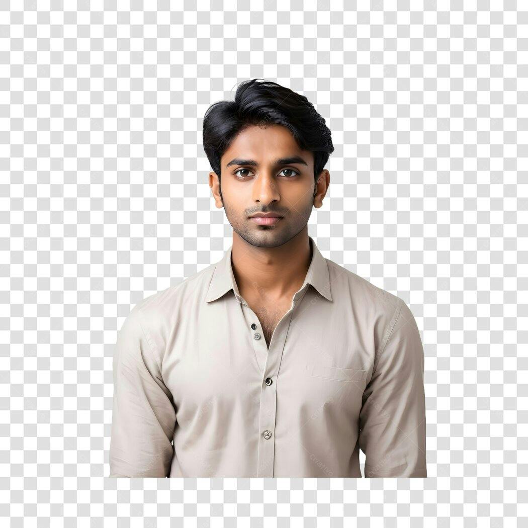Foto Recortada Homem Indiano Jovem Camisa Bege PNG Fundo Transparente