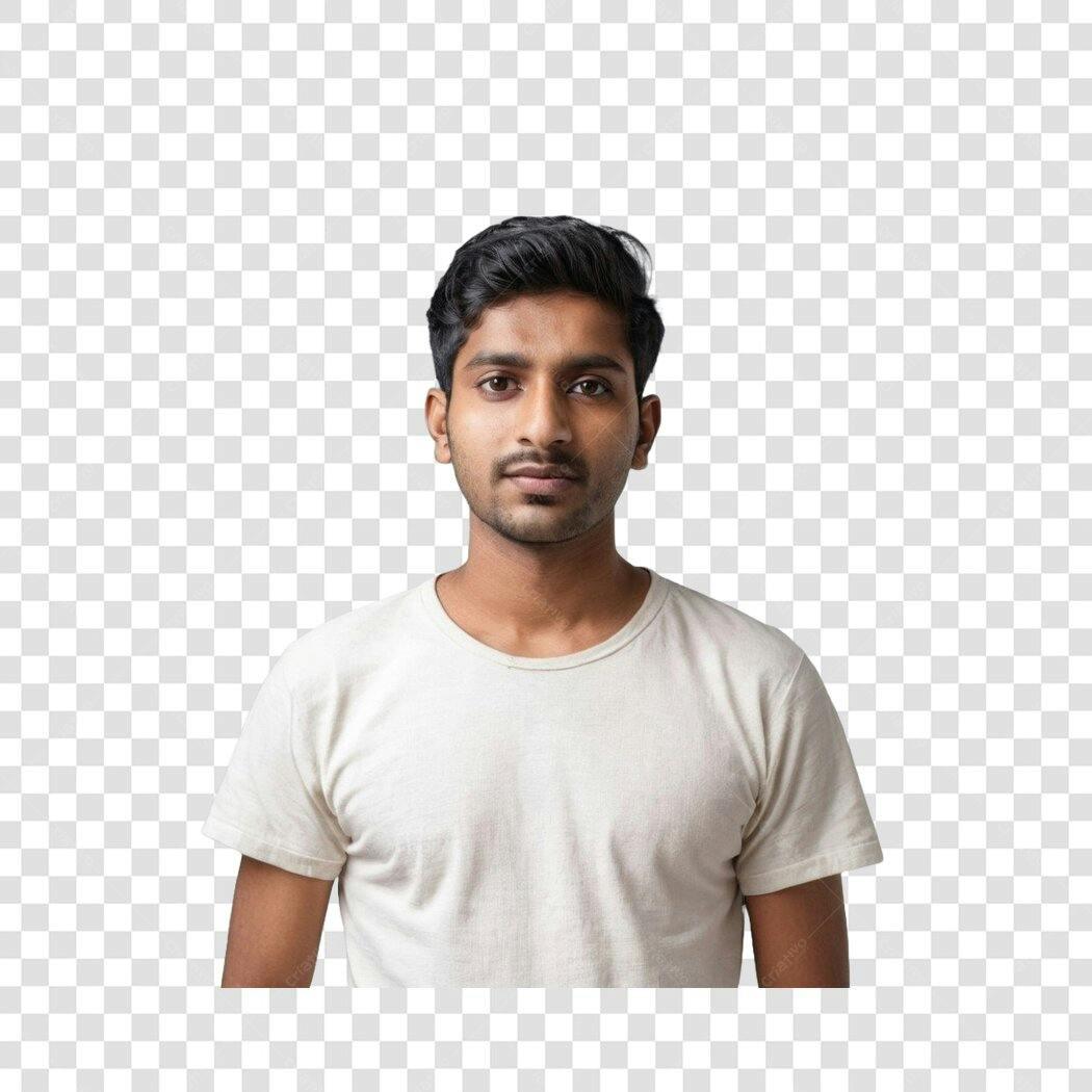 Foto Recortada Homem Indiano Jovem Camiseta Branca PNG Fundo Transparente