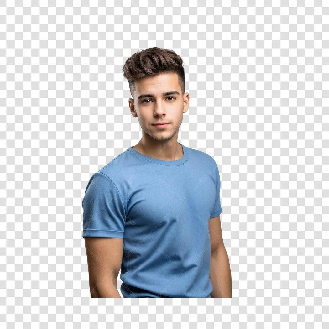 Foto Recortada Homem Jovem Camiseta Azul PNG Fundo Transparente