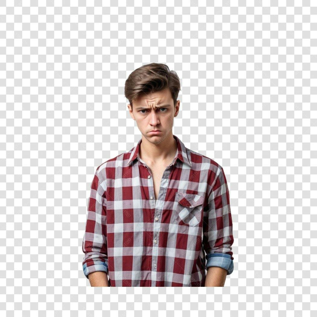 Foto Recortada Homem Jovem Chateado Camisa Xadrez PNG Fundo Transparente