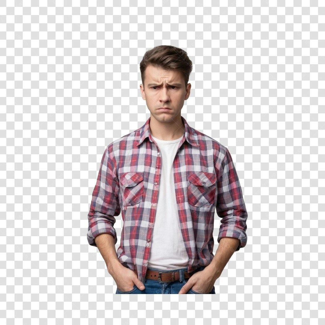 Foto Recortada Homem Jovem Chateado Camisa Xadrez PNG Fundo Transparente