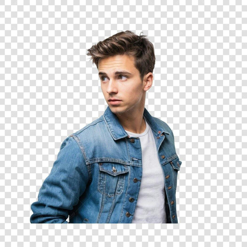 Foto Recortada Homem Jovem Jaqueta Jeans PNG Fundo Transparente