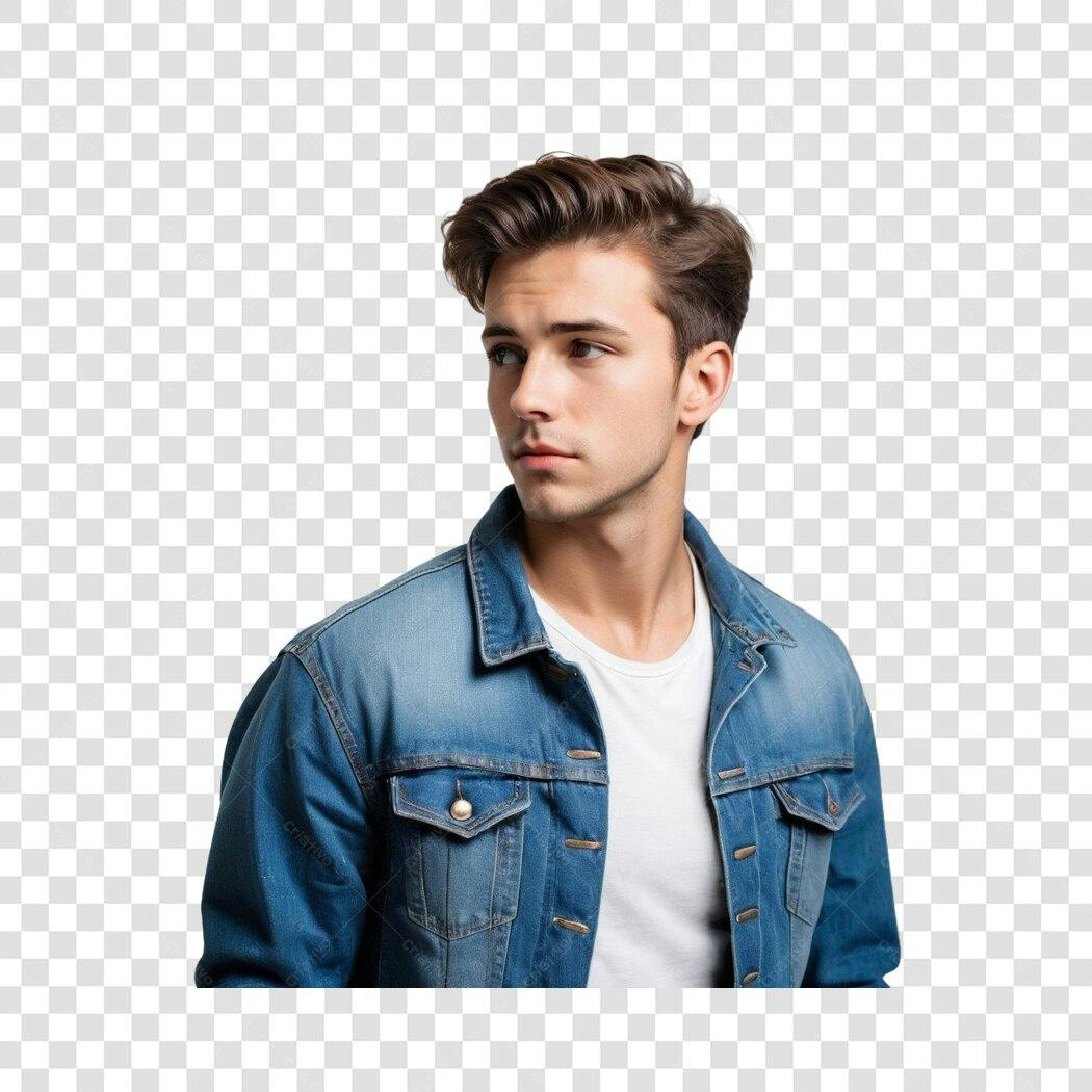 Foto Recortada Homem Jovem Jaqueta Jeans PNG Fundo Transparente