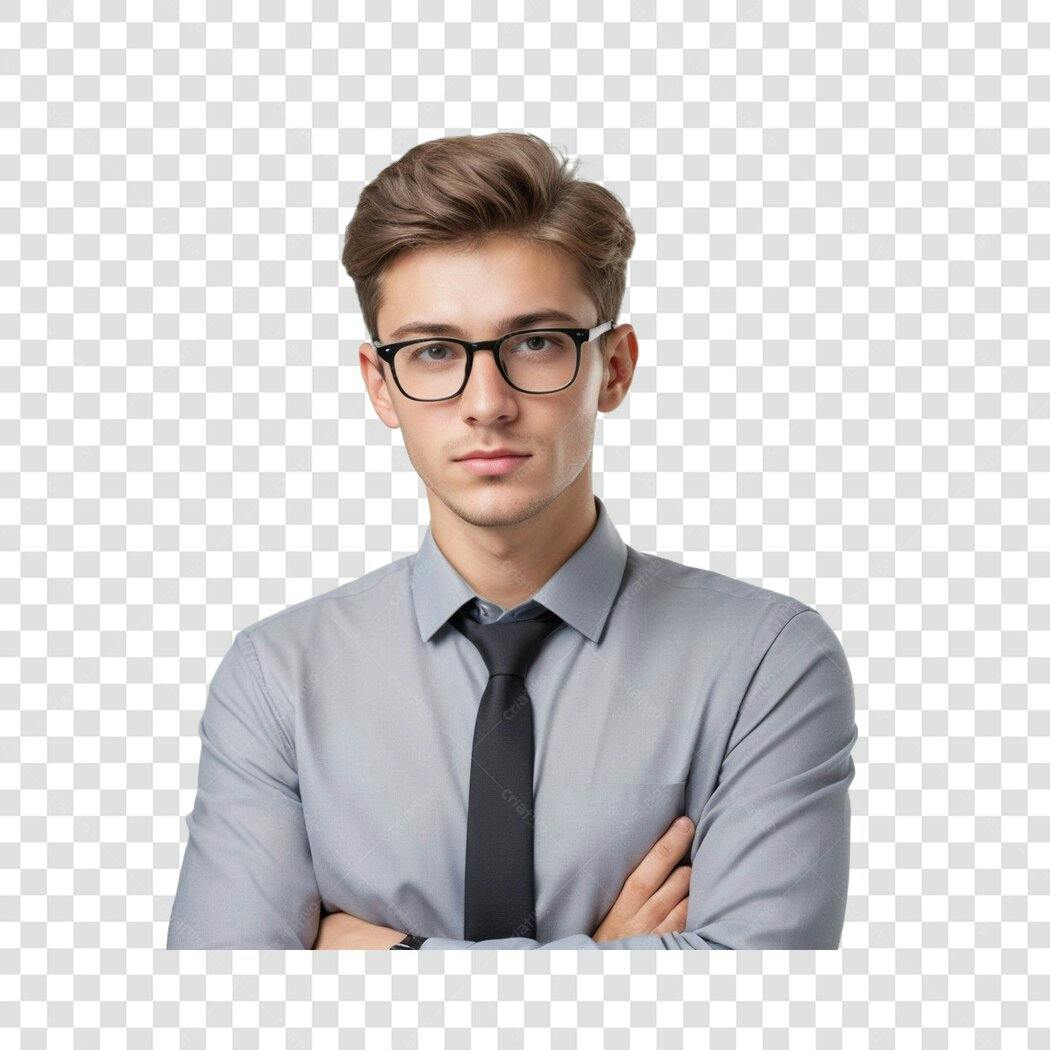 Foto Recortada Homem Jovem Óculos Camisa Social PNG Fundo Transparente