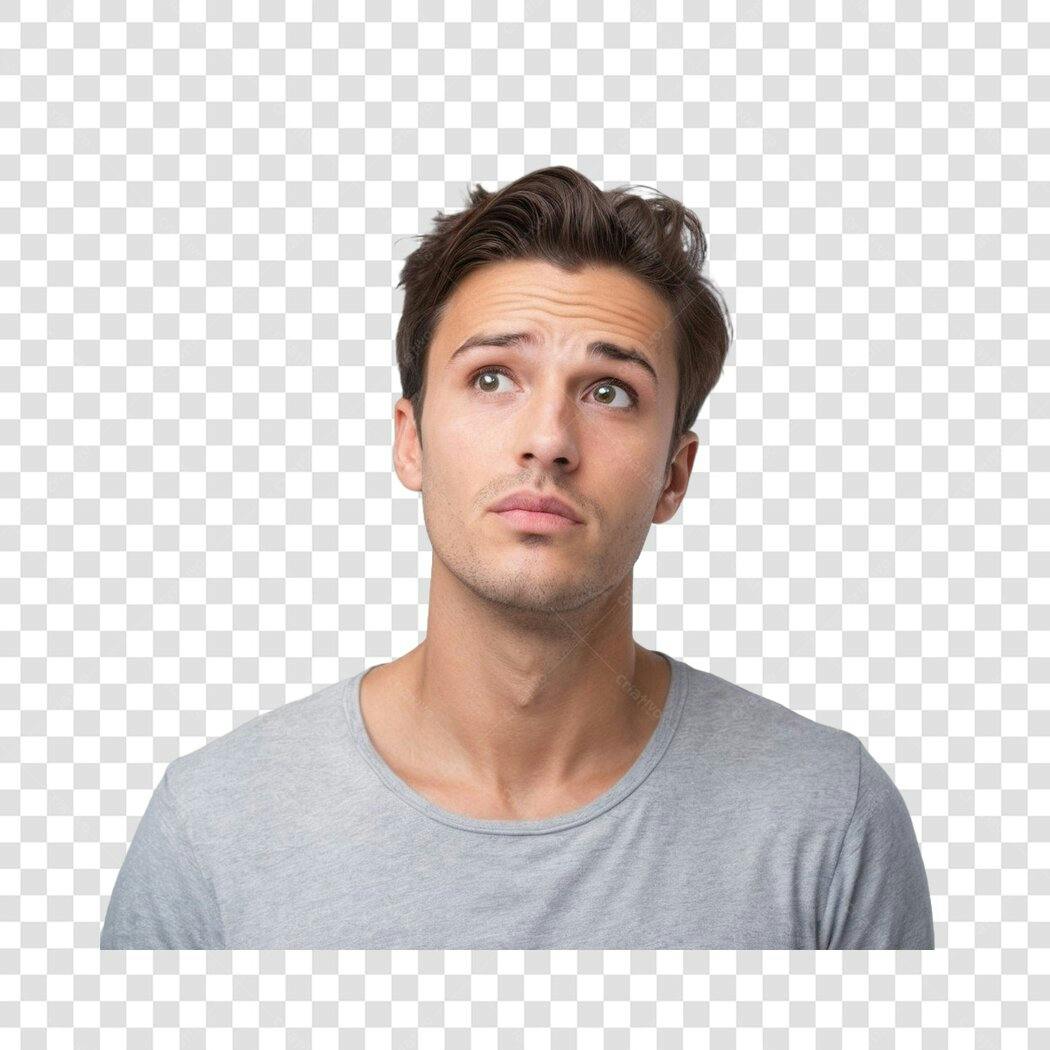 Foto Recortada Homem Jovem Olhando Cima PNG Fundo Transparente