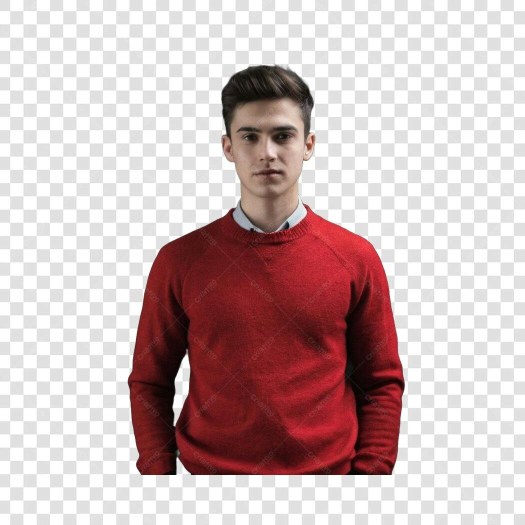 Foto Recortada Homem Jovem Suéter Vermelho PNG Fundo Transparente