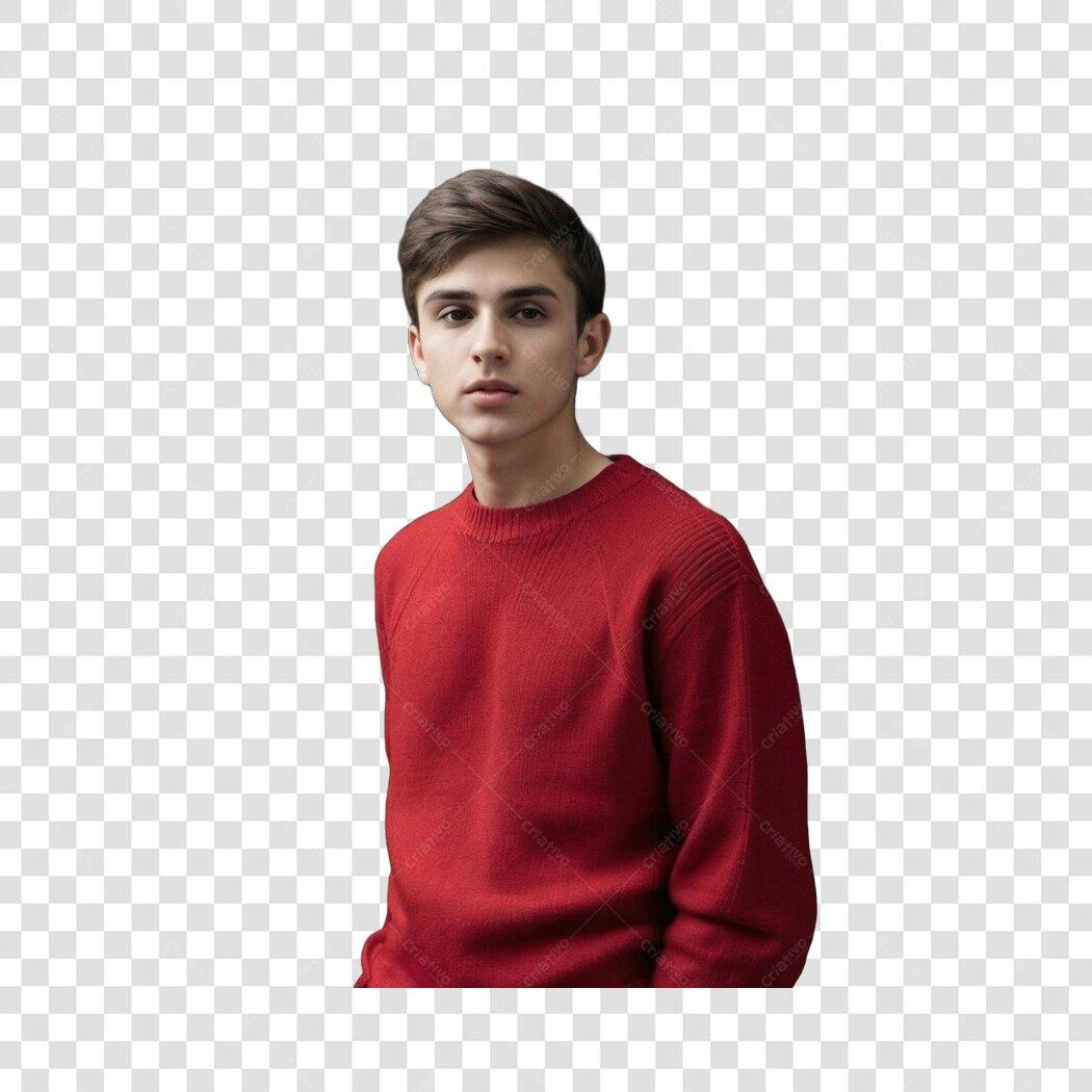 Foto Recortada Homem Jovem Suéter Vermelho PNG Fundo Transparente