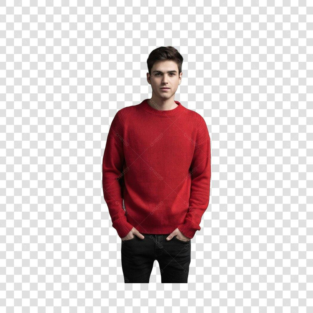 Foto Recortada Homem Jovem Suéter Vermelho PNG Fundo Transparente