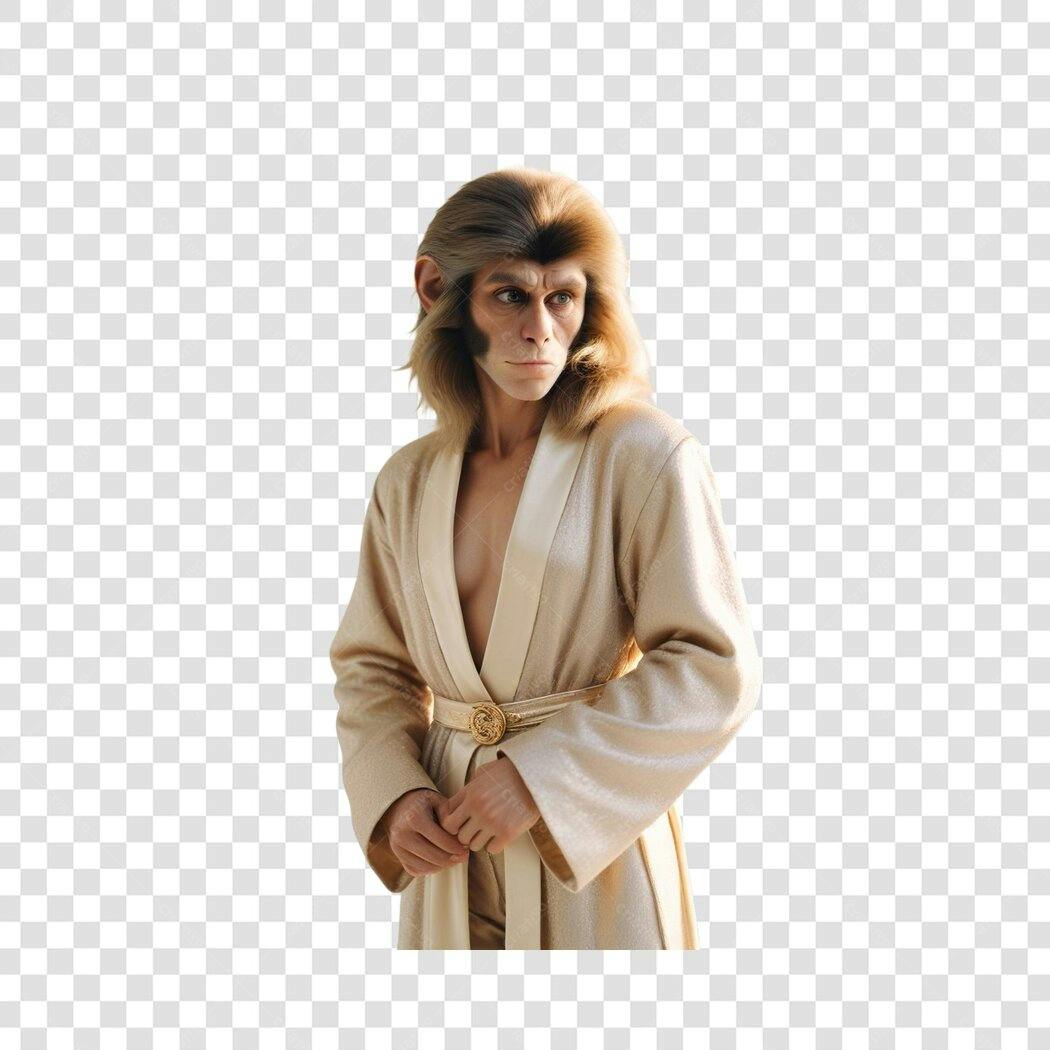 Foto Recortada Homem Macaco Roupa Bege PNG Fundo Transparente