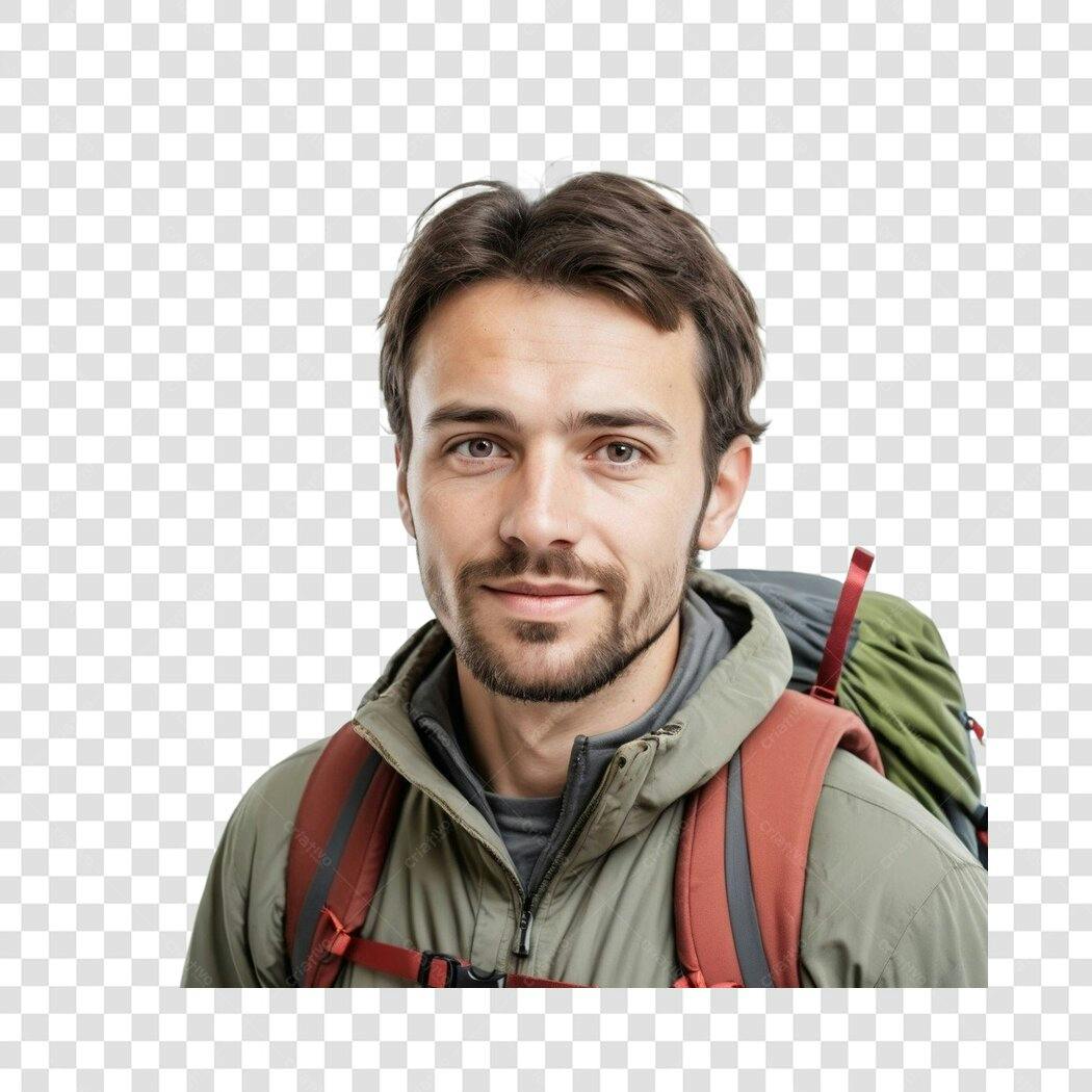 Foto Recortada Homem Mochileiro Sorrindo PNG Fundo Transparente
