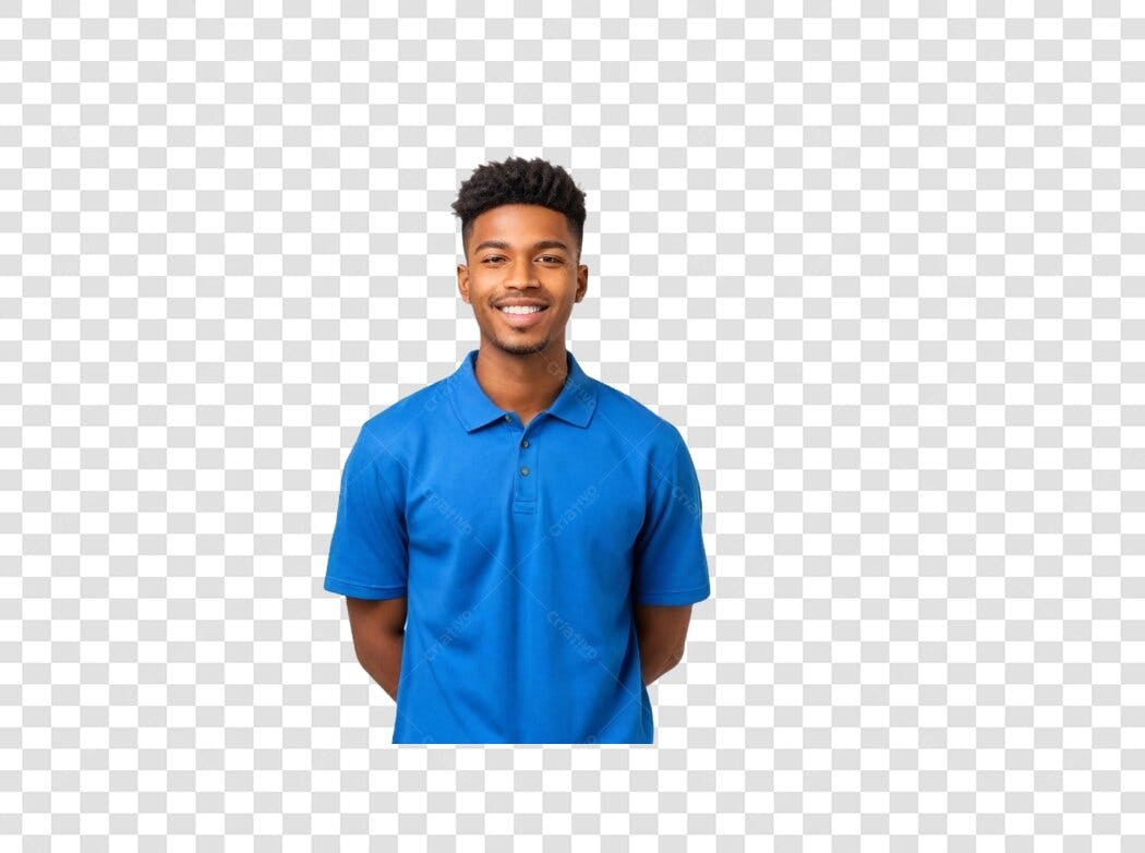 Foto Recortada Homem Negro Sorrindo Camisa Azul PNG Fundo Transparente
